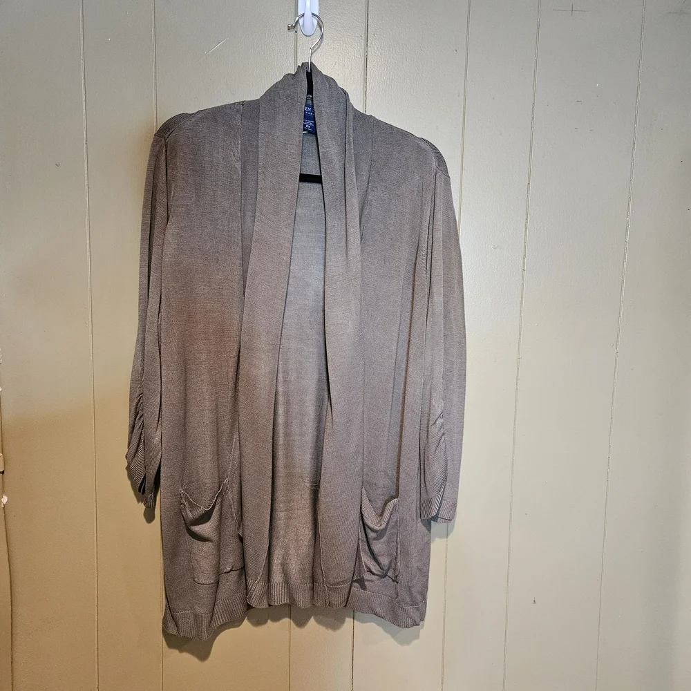 Karen Scott Taupe Open-Front Women's Cardigan